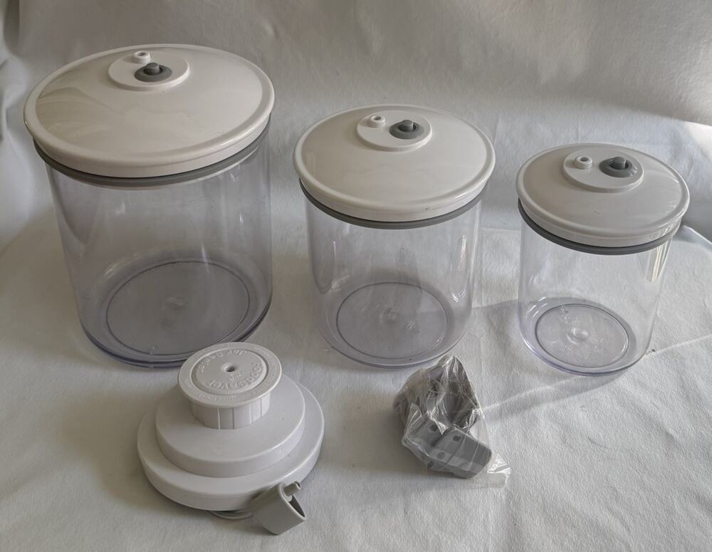 Set Of 3 Food Saver Vacuum Seal Canisters Clear, 1/80oz 1/ 50oz 1/25oz New